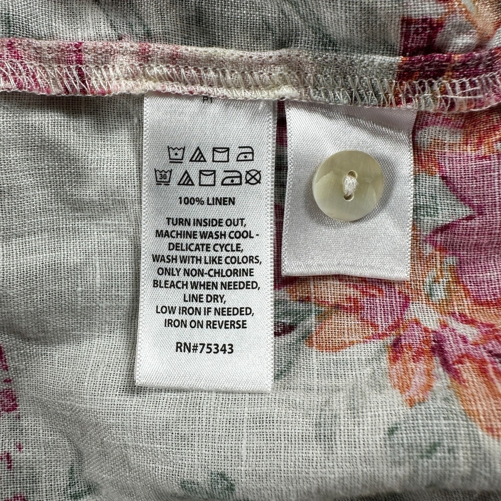 Haute Hippie Women Boho Floral 100% Linen Button-Up Blouse SL Collared Med Pink - Picture 4 of 7